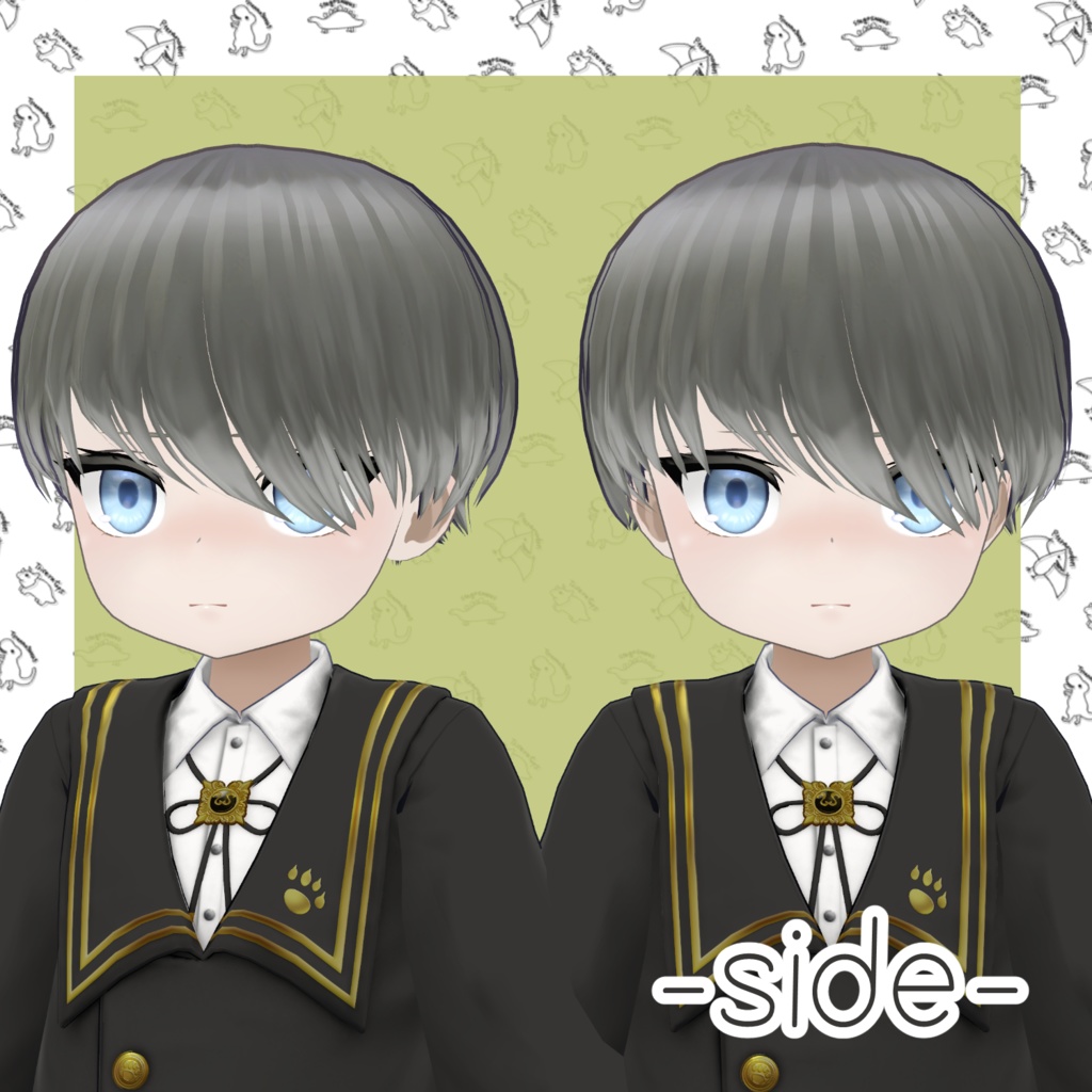 【VRC想定髪型・衣装】だいなみっく!ダイナソー衣装セット&刈上げマッシュヘア-bowl hair-【複数アバター対応】