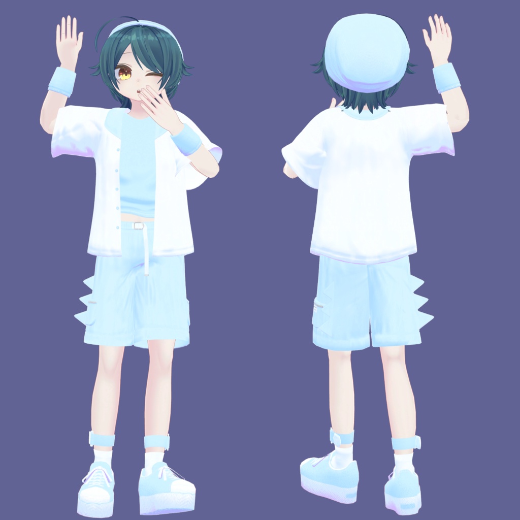 【VRC想定髪型・衣装】だいなみっく!ダイナソー衣装セット&刈上げマッシュヘア-bowl hair-【複数アバター対応】