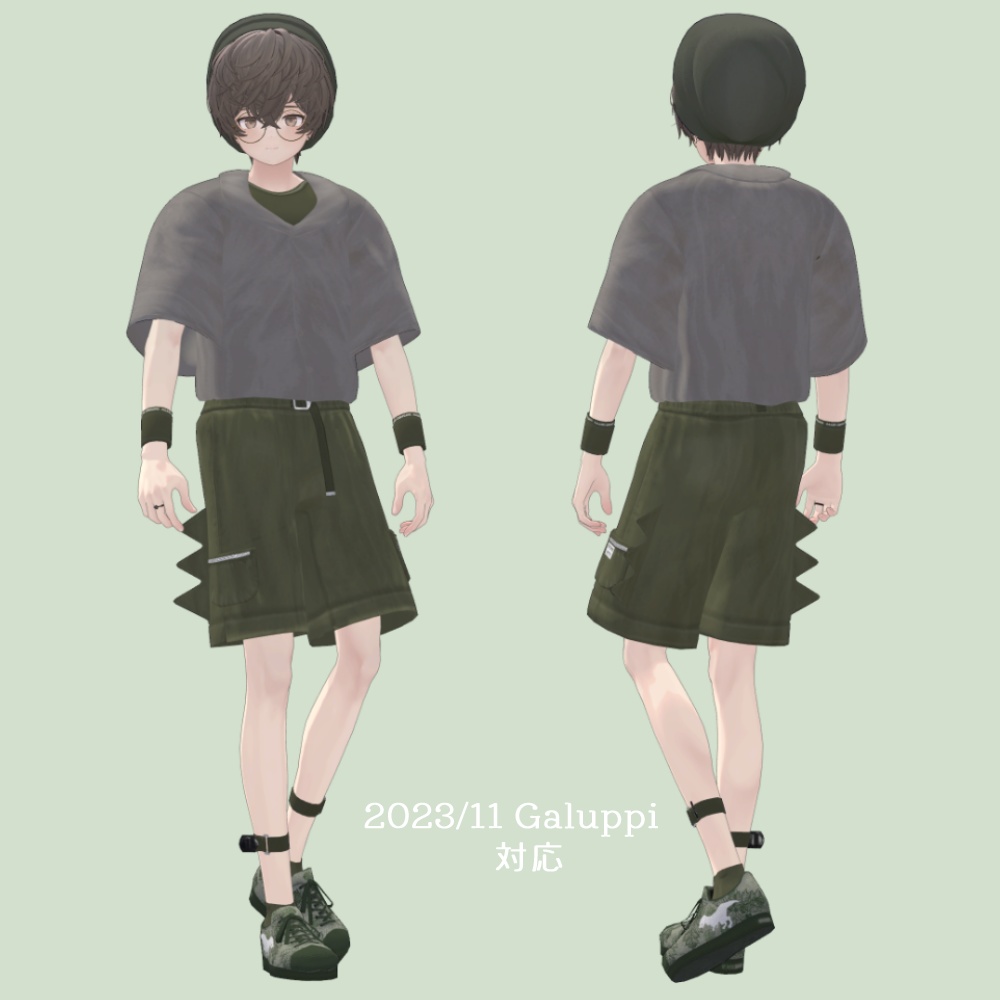 【VRC想定髪型・衣装】だいなみっく!ダイナソー衣装セット&刈上げマッシュヘア-bowl hair-【複数アバター対応】