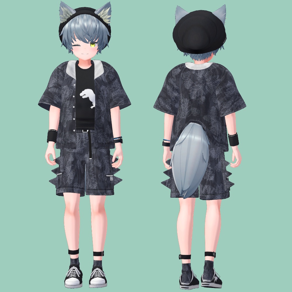 【VRC想定髪型・衣装】だいなみっく!ダイナソー衣装セット&刈上げマッシュヘア-bowl hair-【複数アバター対応】