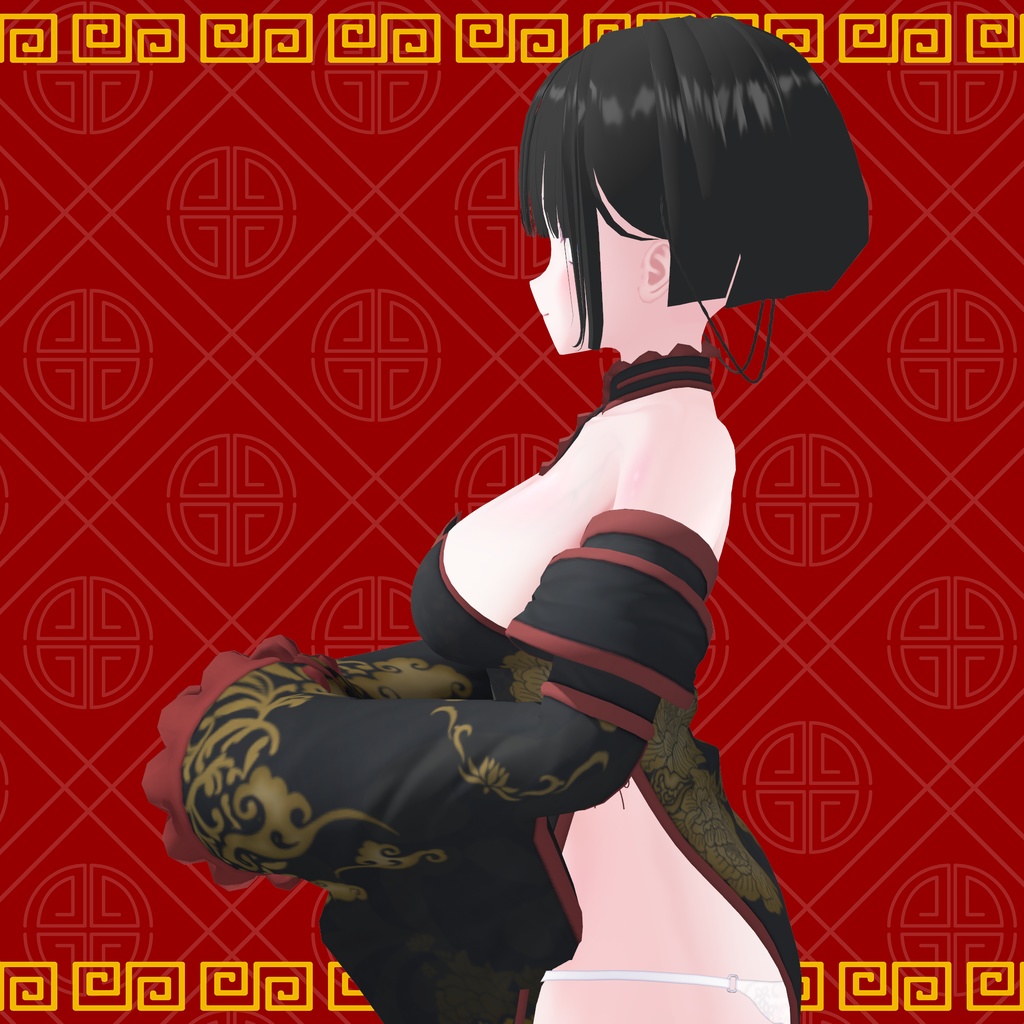【VRChat想定】複数アバター対応 Chinese Princess Hair 中華風姫カットヘア
