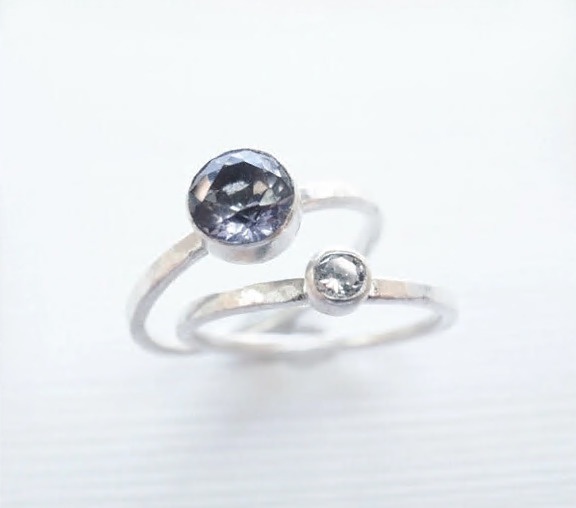 set 〛sv925 simple iolite & cz stacking ring set - afwtxpb0993 - BOOTH