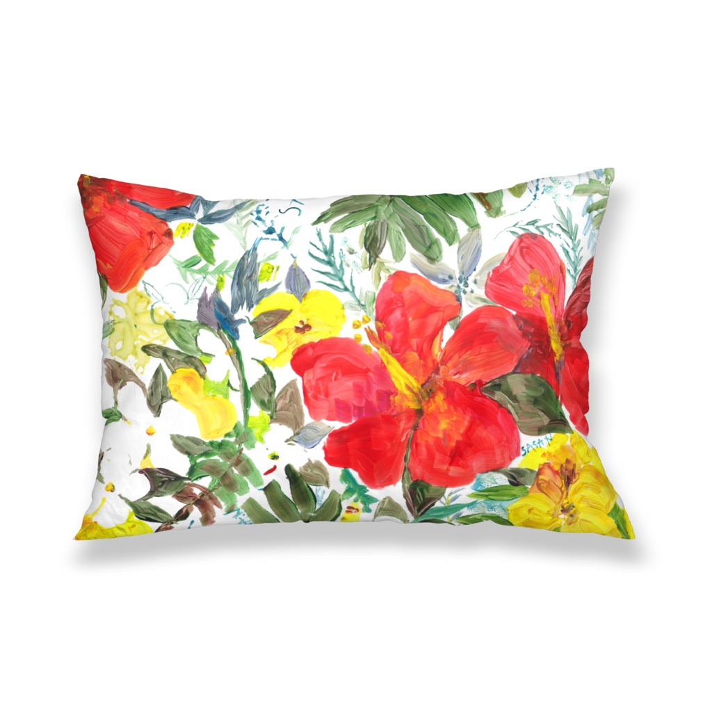 バリアート風フラワーデザインの枕カバー