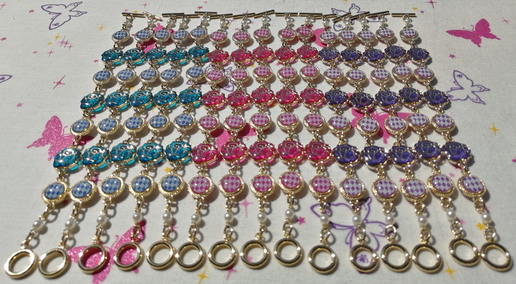 【16.5cm・ゴールド】薔薇×チェック×色変化(紫外線)ブレスレット