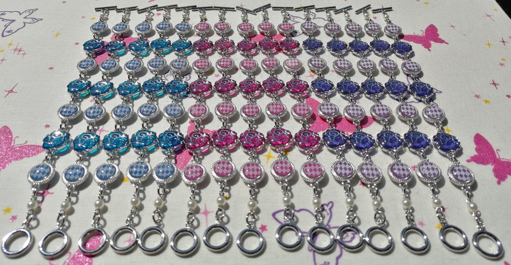 【16.5cm・シルバー】薔薇×チェック×色変化(紫外線)ブレスレット