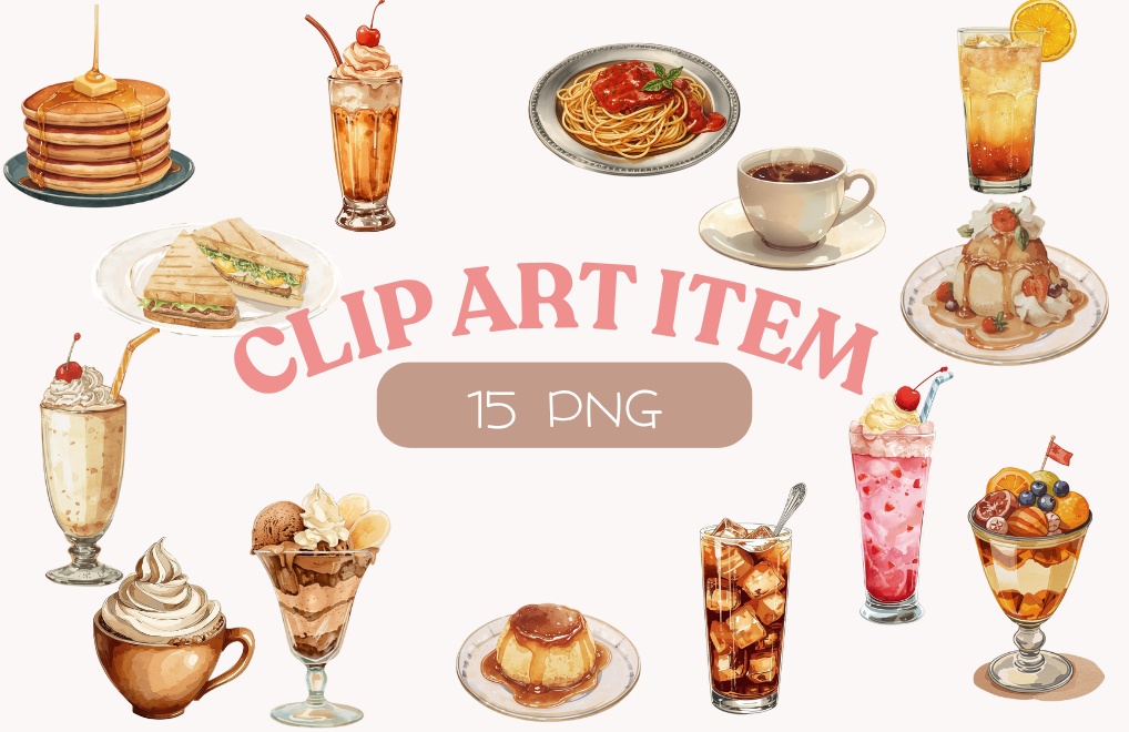 レトロ喫茶店メニュー クリップアートセット