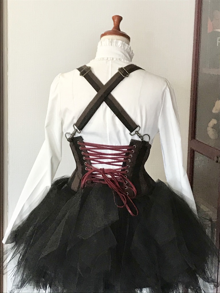 【廃盤】【ゆるしめ】カフェストライプコルセット(ハーネス付)