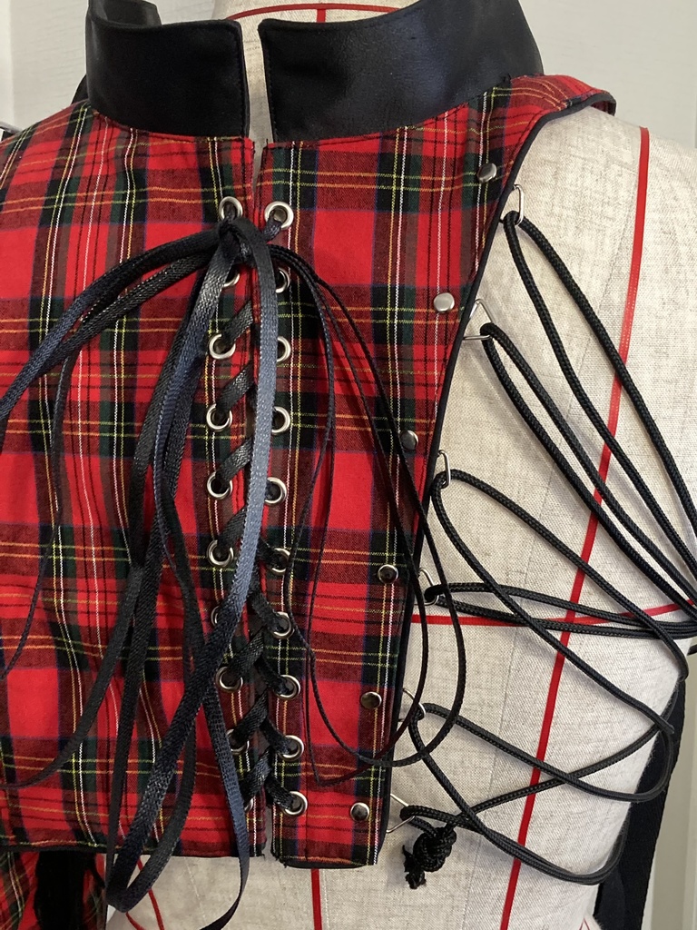 ファンレーシングチェック片袖ボレロ