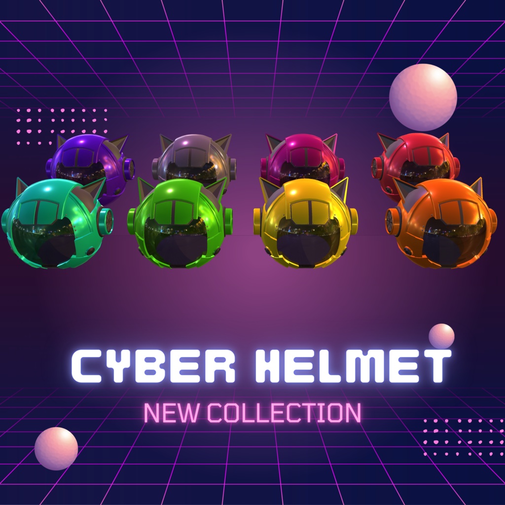 【8色セット】サイバーパンク風の猫型ヘルメット