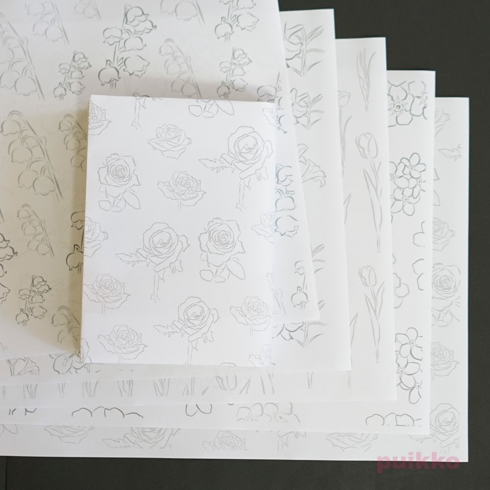 紙製ブックカバー 花・線画