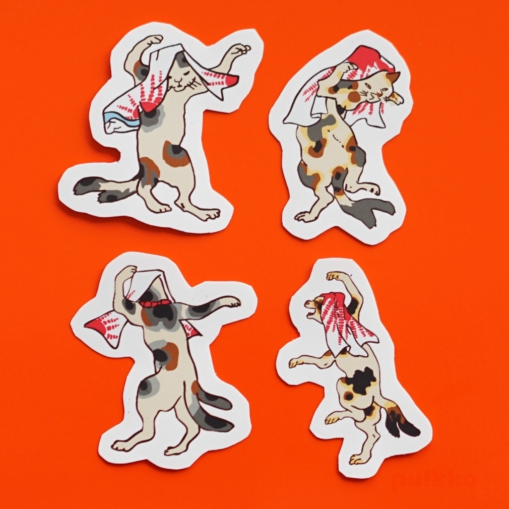 マグネットシール(4枚セット) 歌川国芳 踊る猫又2