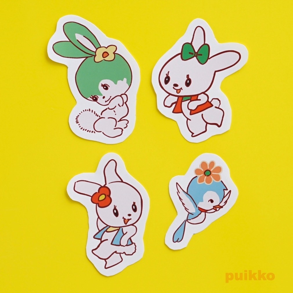 シールタイプステッカー レトロかわいい動物イラスト2 4枚セット Puikko Booth