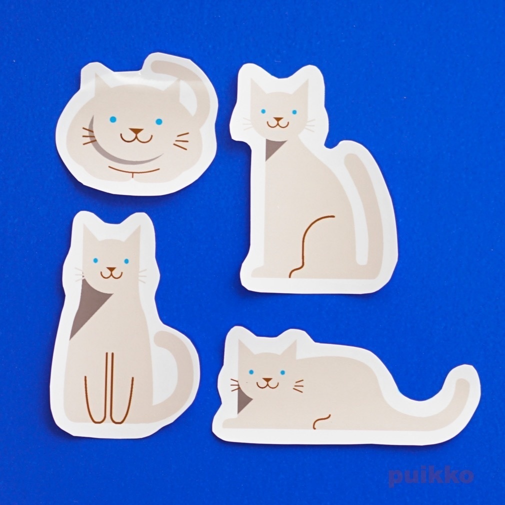 シールタイプステッカー　猫イラスト（4枚セット）