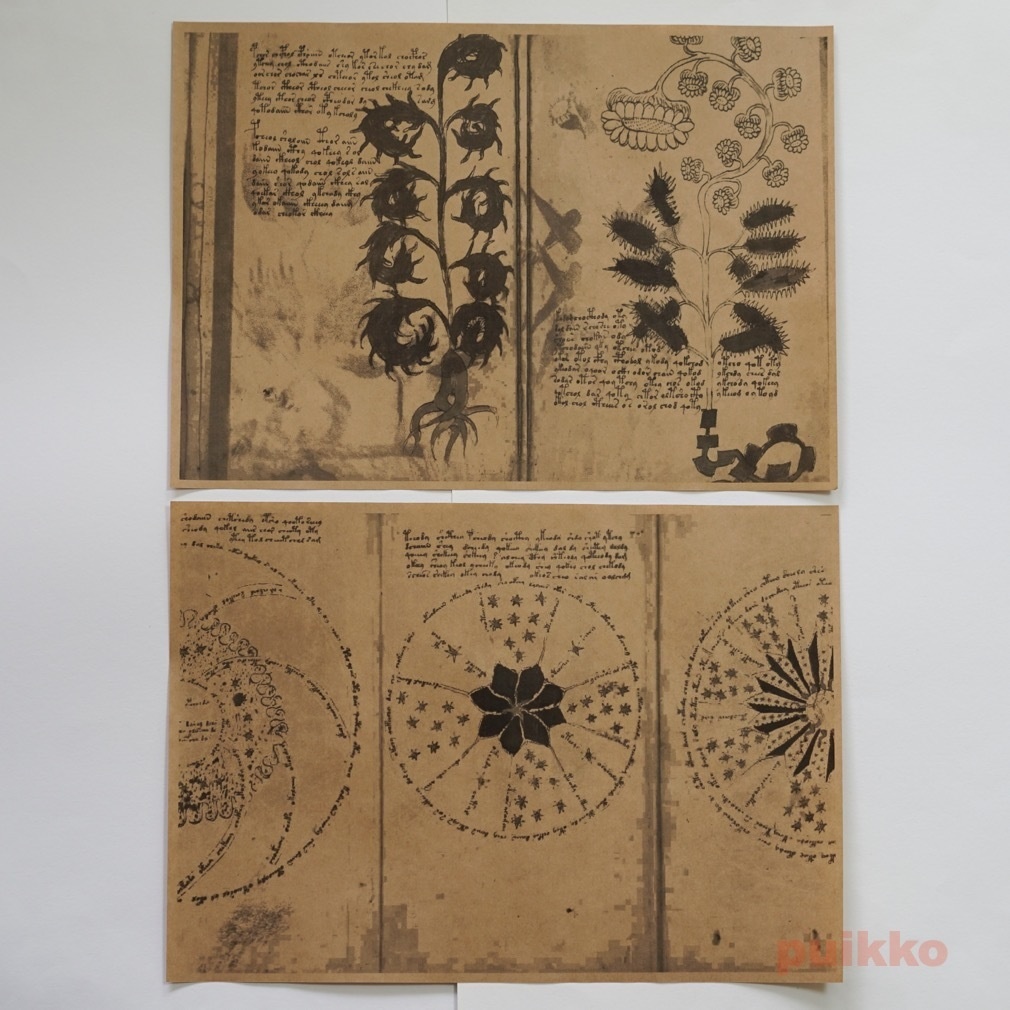 紙製ブックカバー ヴォイニッチ手稿2(モノクロ)