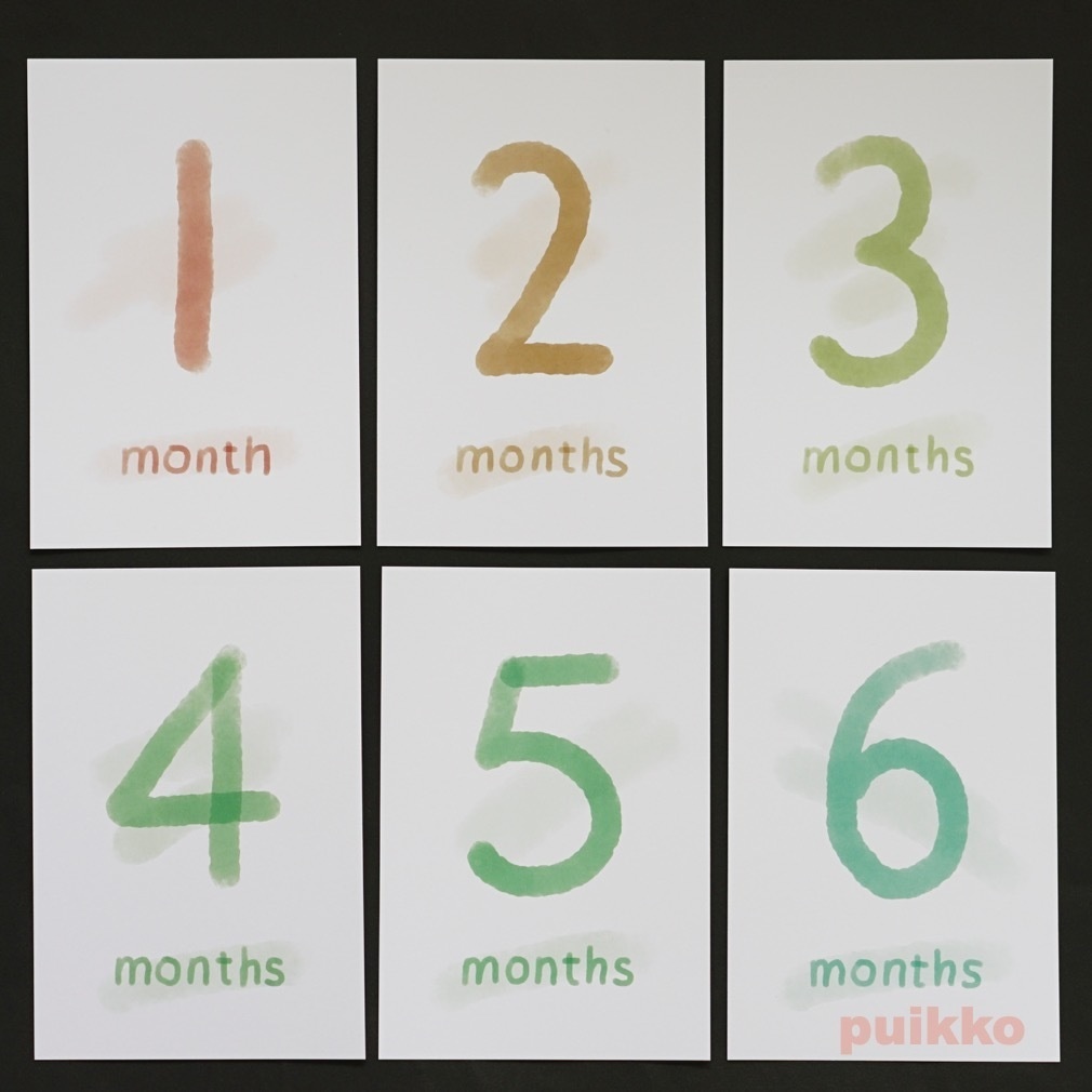 ベビーマンスリーカード 水彩手書き風(はがきサイズ)