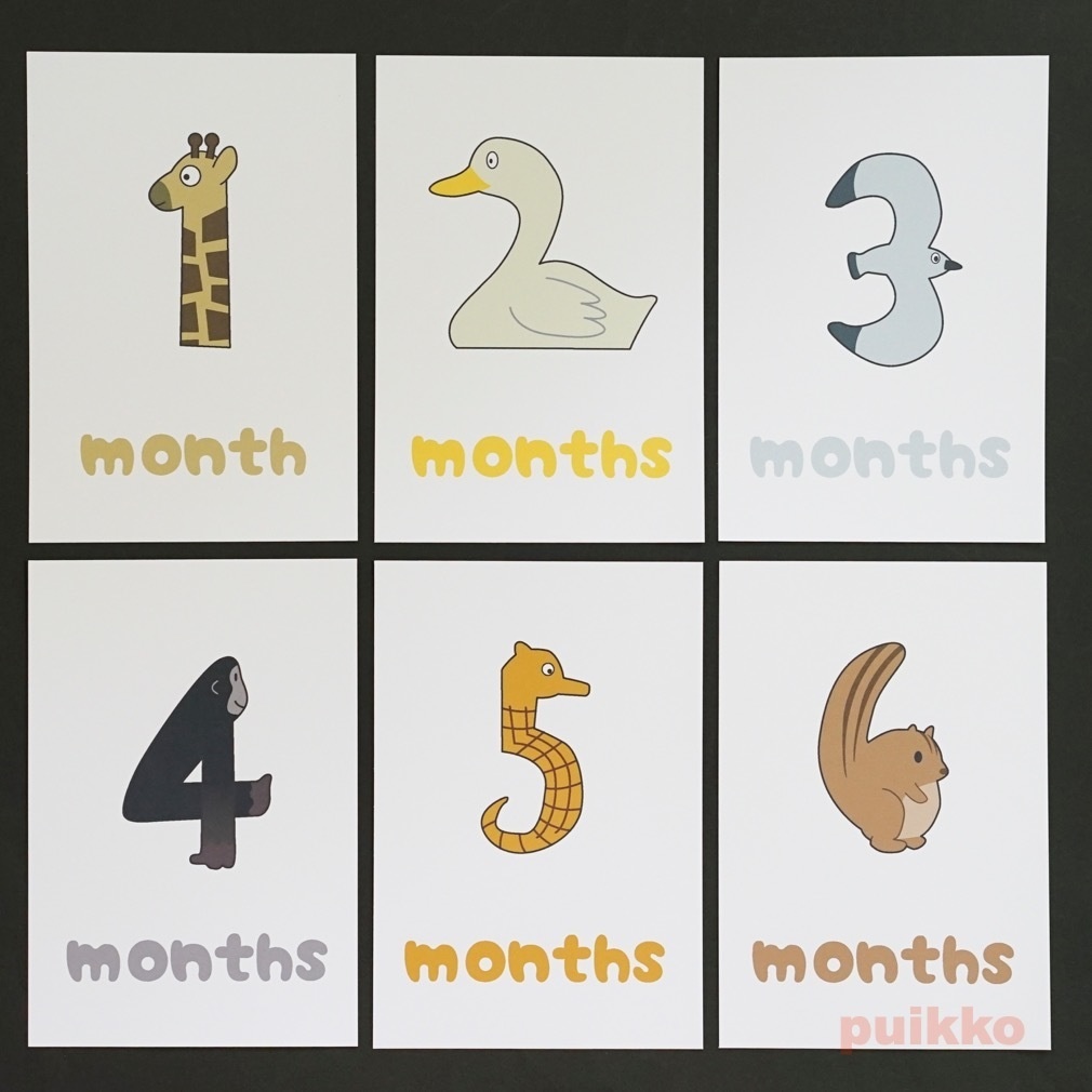 ベビーマンスリーカード 動物数字(はがきサイズ)
