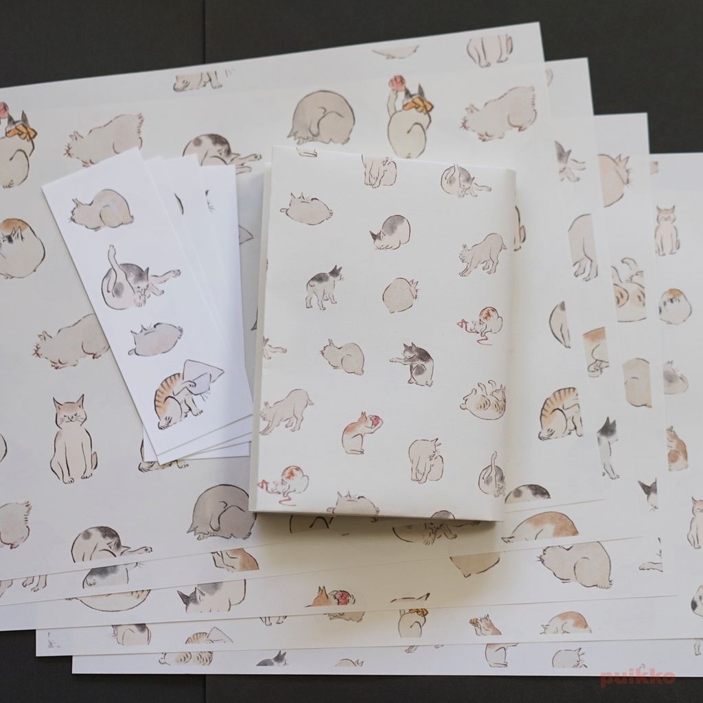紙製ブックカバー+しおり 広重「浮世画譜」猫(カラー)