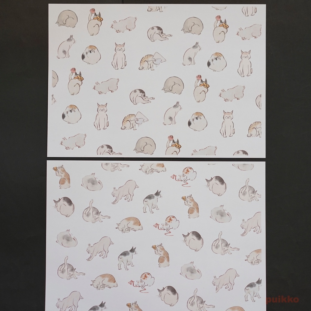 紙製ブックカバー+しおり 広重「浮世画譜」猫(カラー)