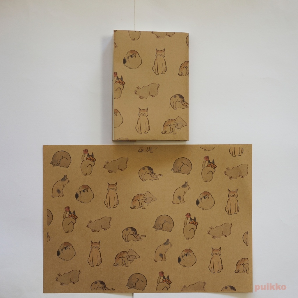 紙製ブックカバー+しおり 広重「浮世画譜」猫(カラー)