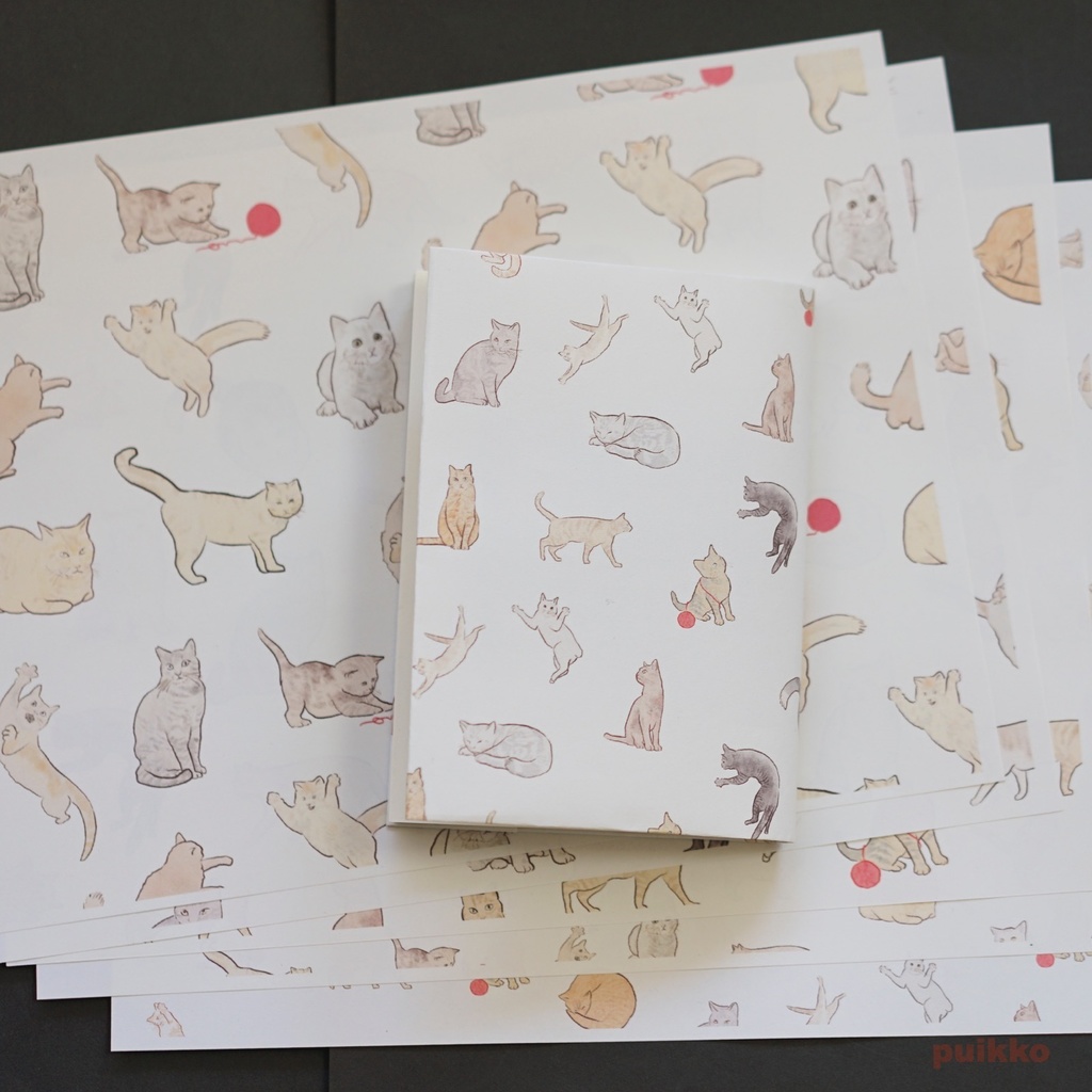 紙製ブックカバー 猫イラスト(カラー)