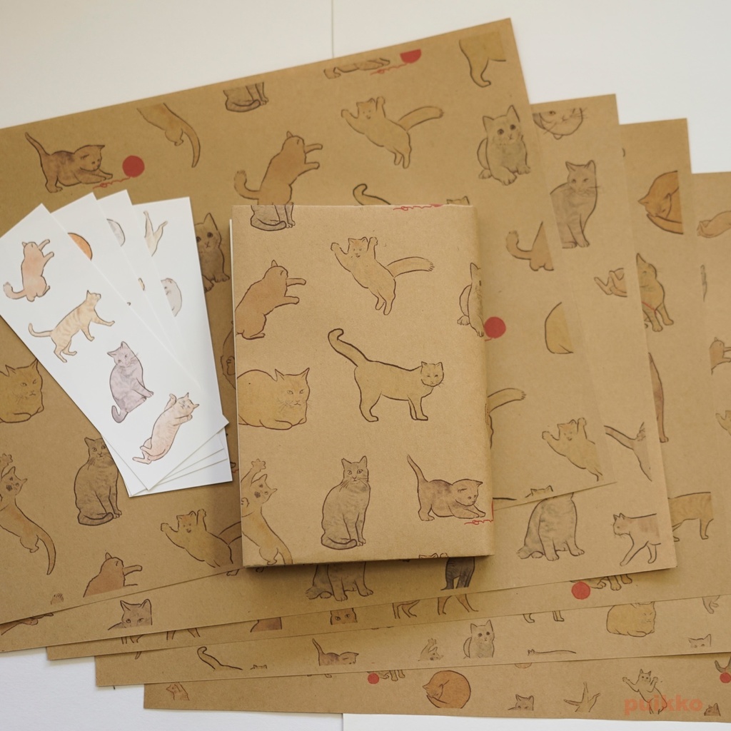 紙製ブックカバー＋しおり　猫イラスト（カラー）