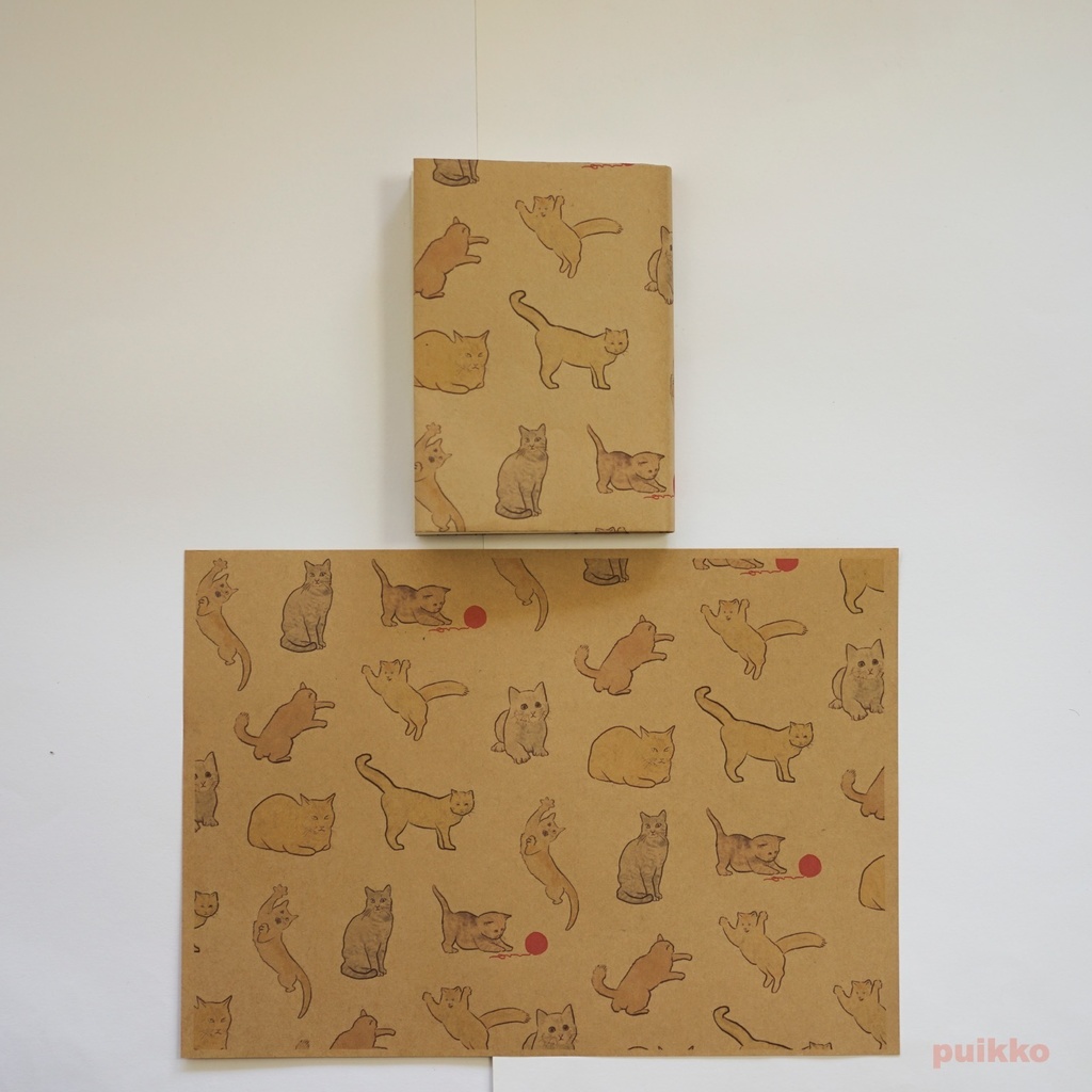 紙製ブックカバー+しおり 猫イラスト(カラー)