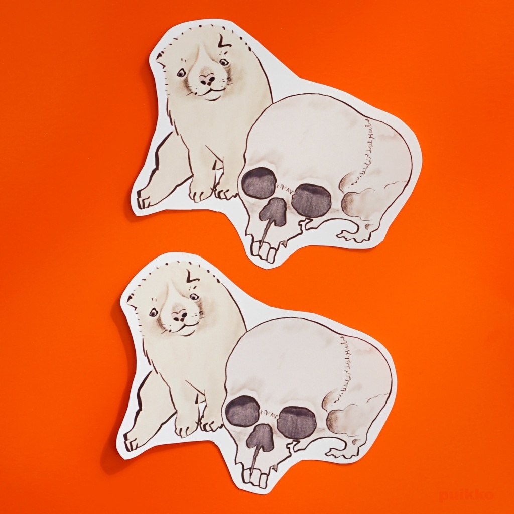シールタイプステッカー 長沢芦雪 髑髏仔犬(2枚セット)