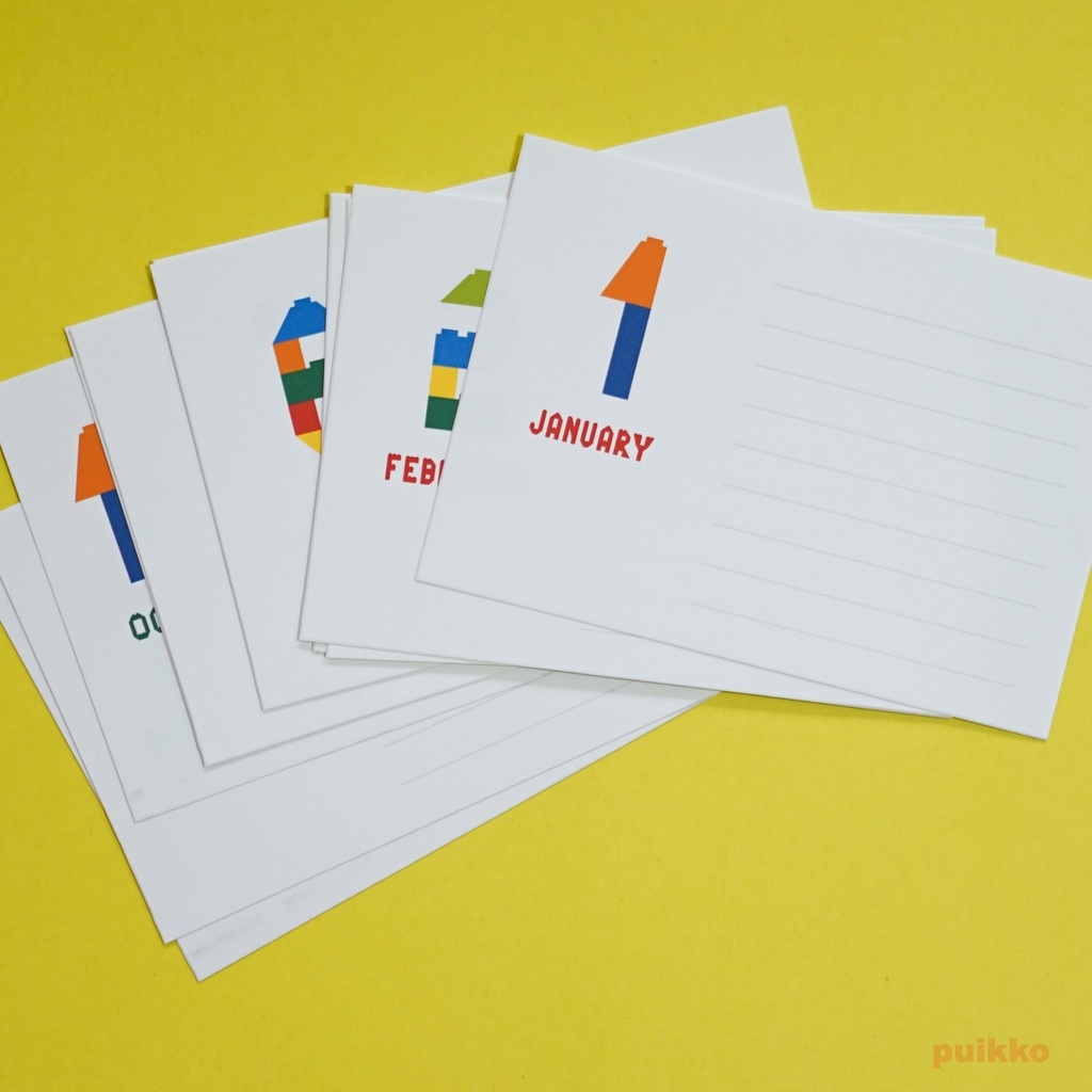 写真整理用マンスリーカード　ブロック玩具フォント