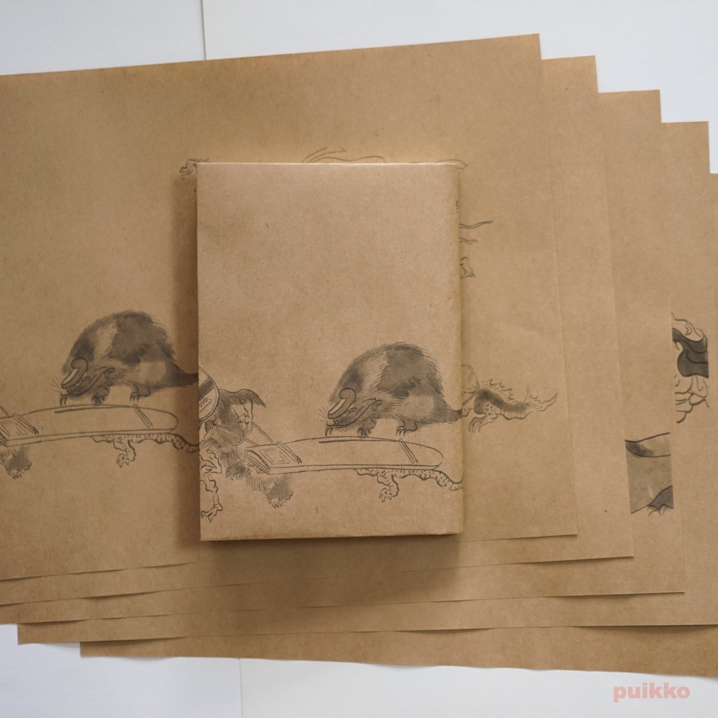 紙製ブックカバー「百鬼夜行絵巻」(モノクロ)(5枚セット)