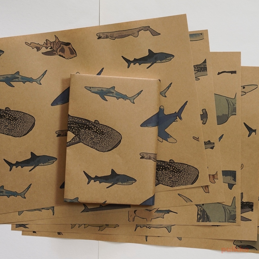 紙製ブックカバー サメ(カラー)(5枚セット)
