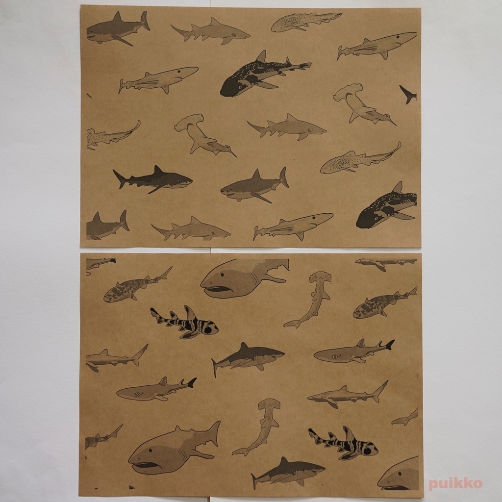 紙製ブックカバー サメ(モノクロ)(5枚セット)