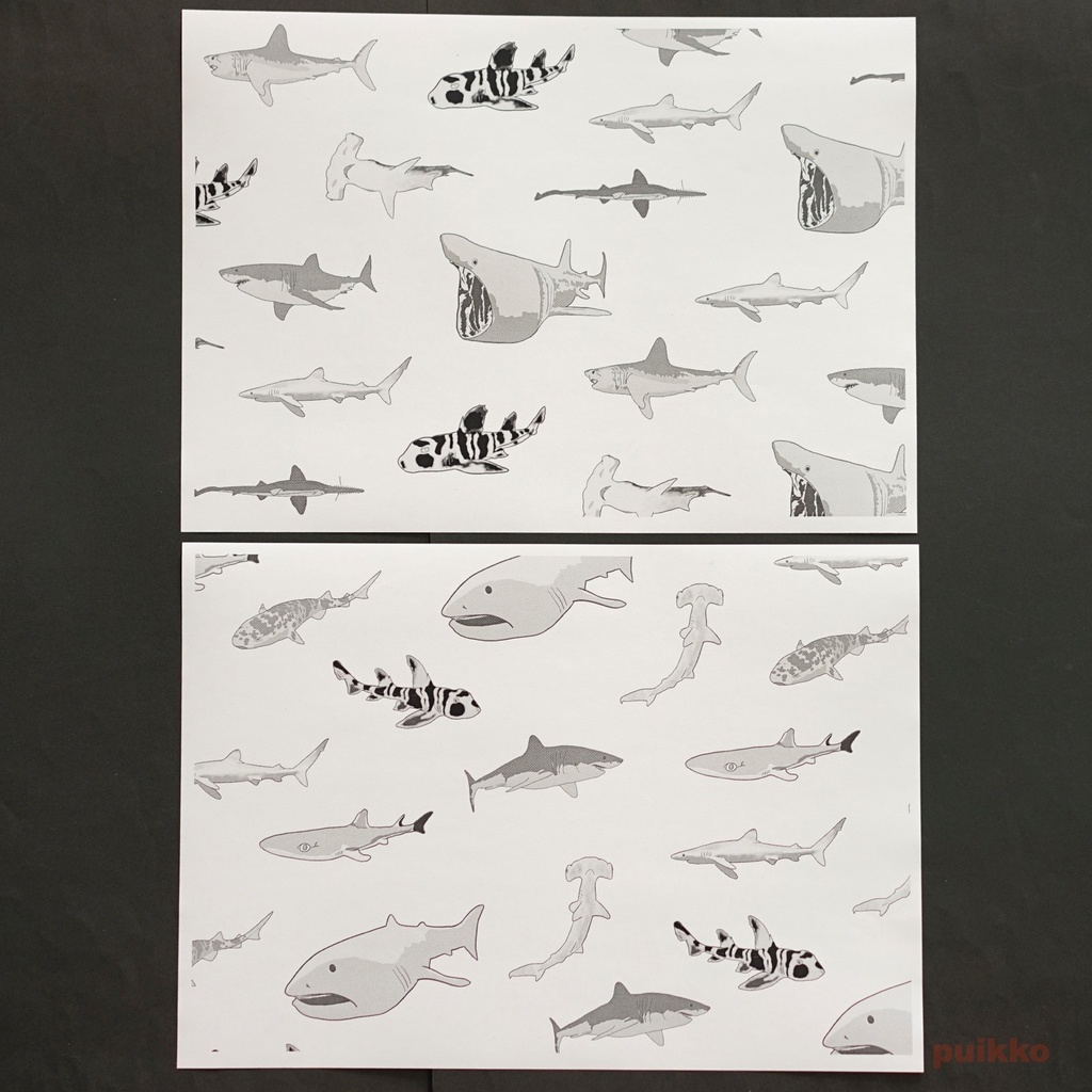 紙製ブックカバー サメ(モノクロ)(5枚セット)