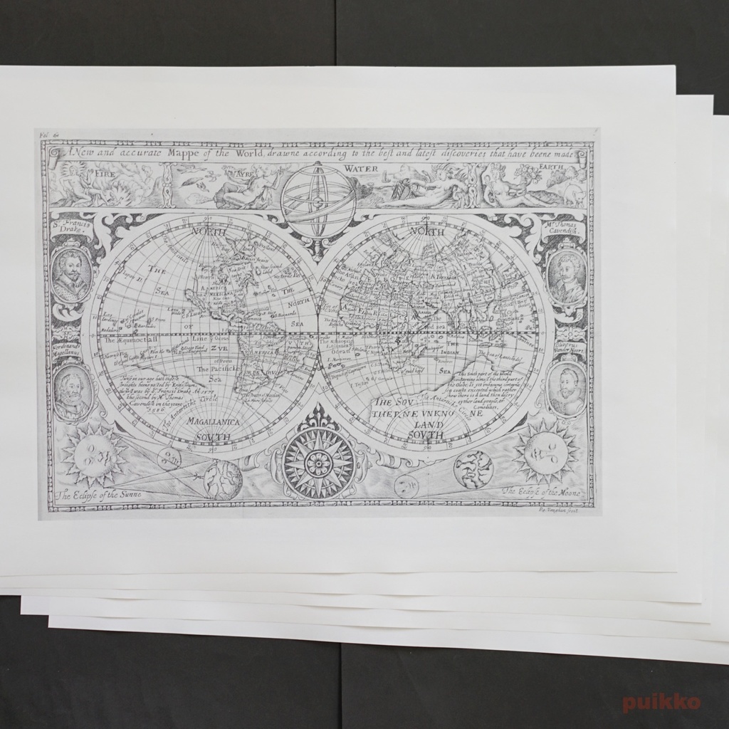 紙製ブックカバー 古地図(モノクロ) A3判