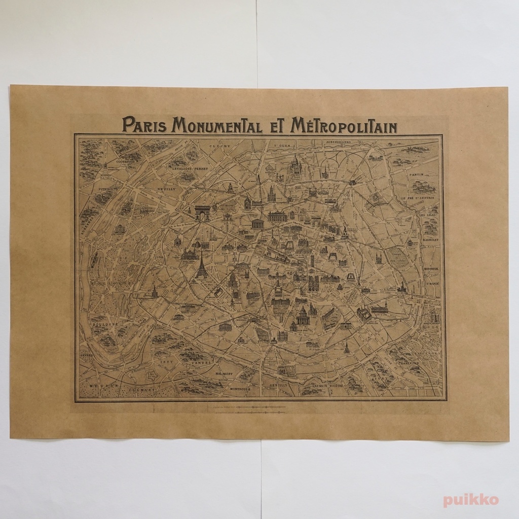 紙製ブックカバー パリ古地図(モノクロ) A3判