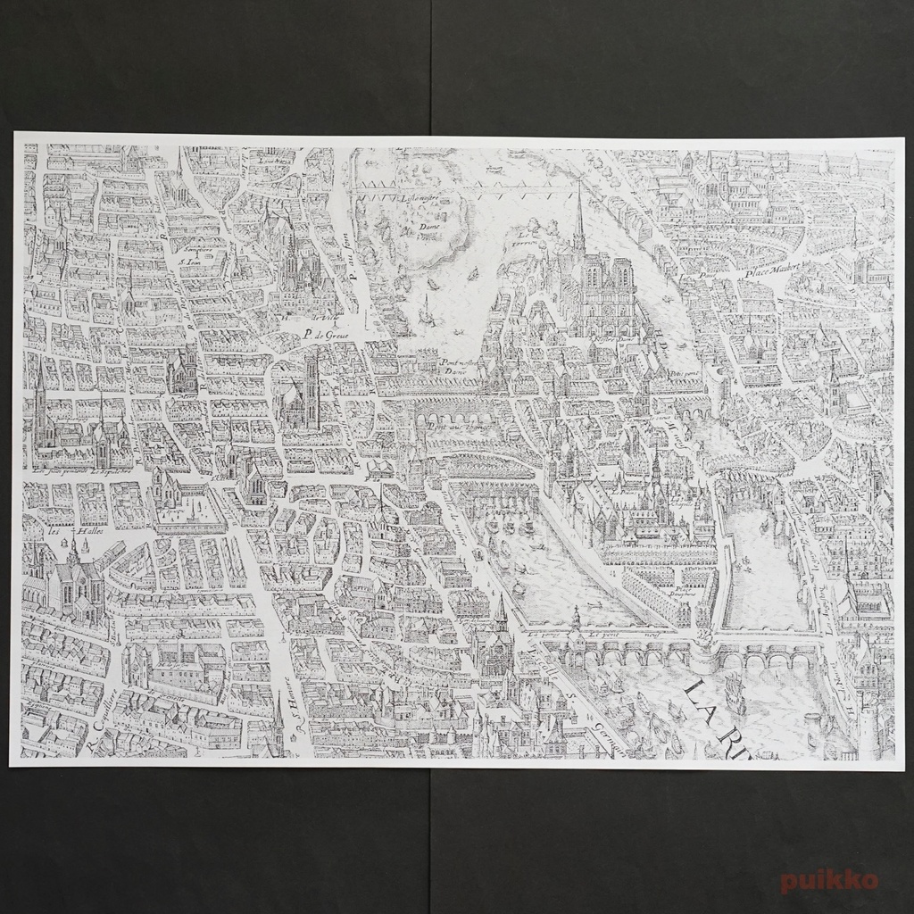 紙製ブックカバー パリ古地図(モノクロ) A3判