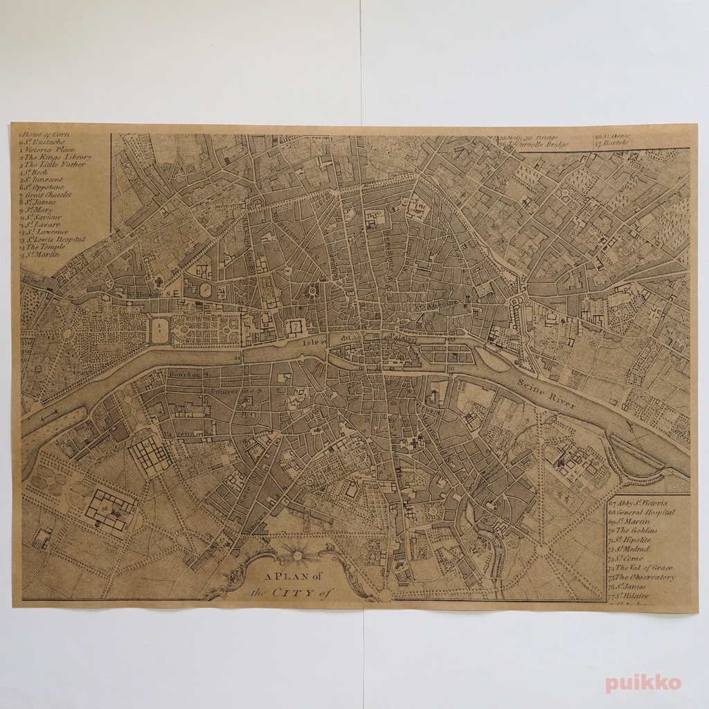 紙製ブックカバー パリ古地図(モノクロ) A3判