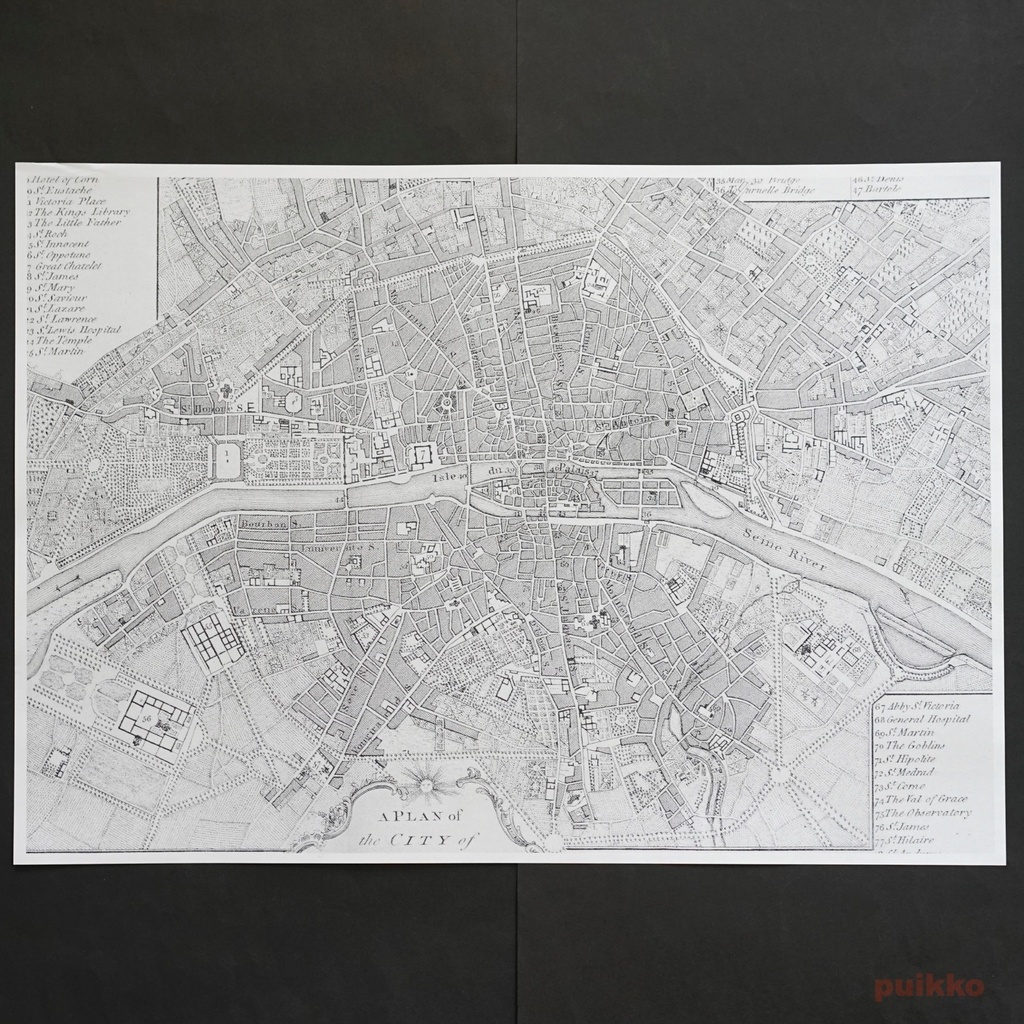 紙製ブックカバー パリ古地図(モノクロ) A3判