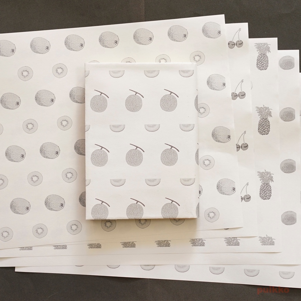 紙製ブックカバー フルーツ2(モノクロ)