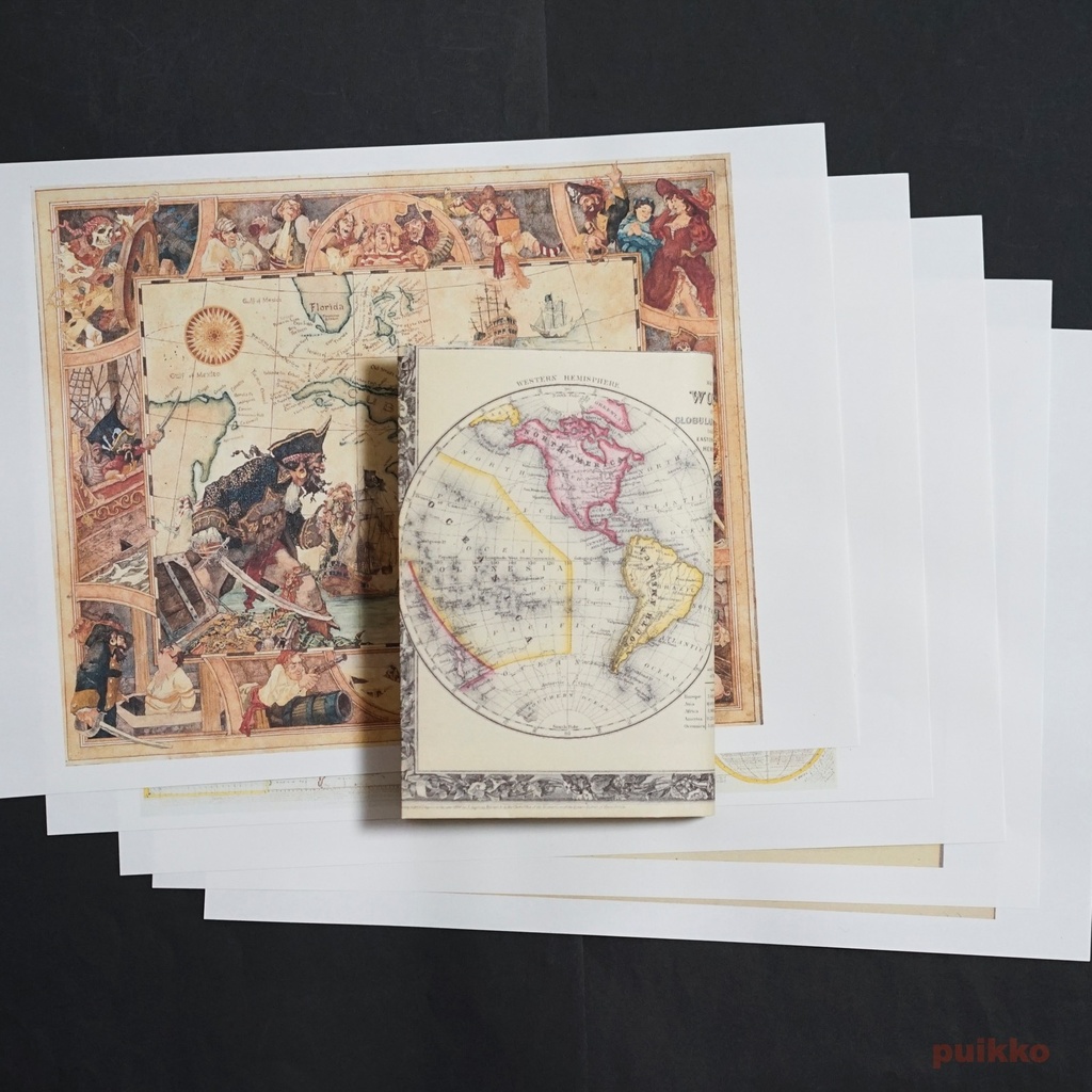 紙製ブックカバー 古地図3(カラー)(5枚セット)