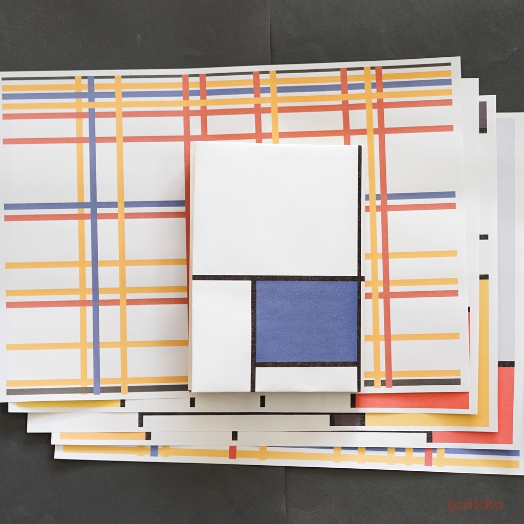 紙製ブックカバー モンドリアン柄(カラー)(5枚セット)