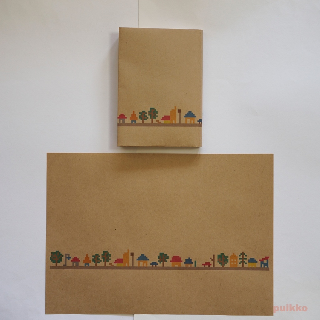 紙製ブックカバー ドット絵・街並み(カラー)(5枚セット)