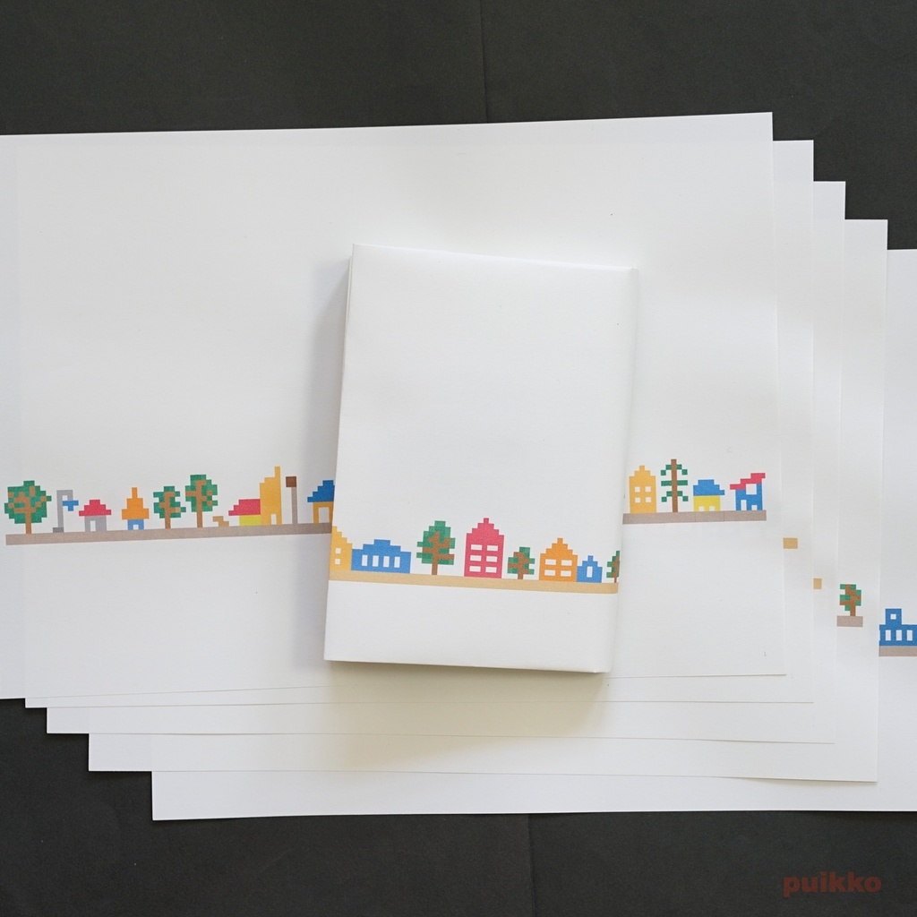 紙製ブックカバー ドット絵・街並み(カラー)(5枚セット)