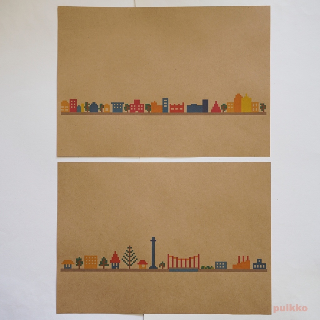 紙製ブックカバー ドット絵・街並み(カラー)(5枚セット)