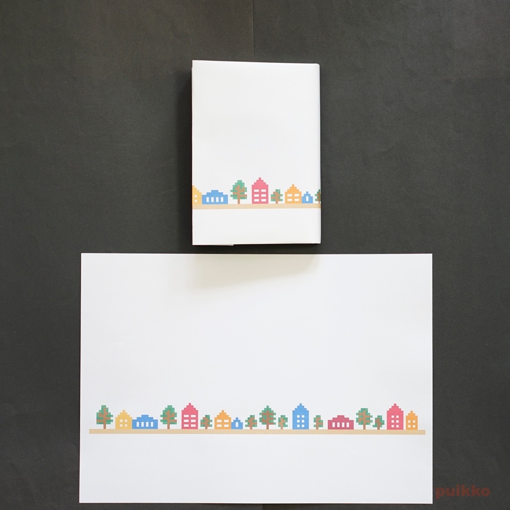 紙製ブックカバー ドット絵・街並み(カラー)(5枚セット)