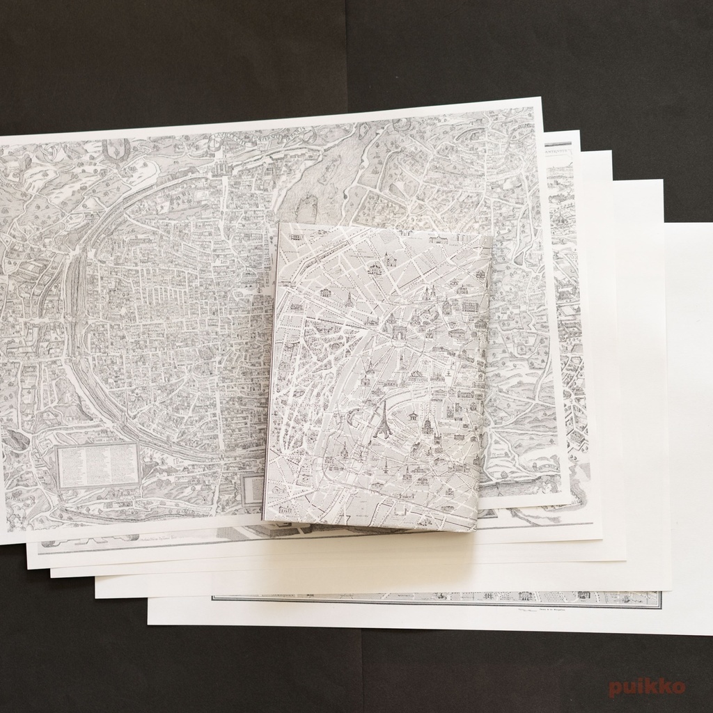 紙製ブックカバー パリ古地図2(5枚セット)