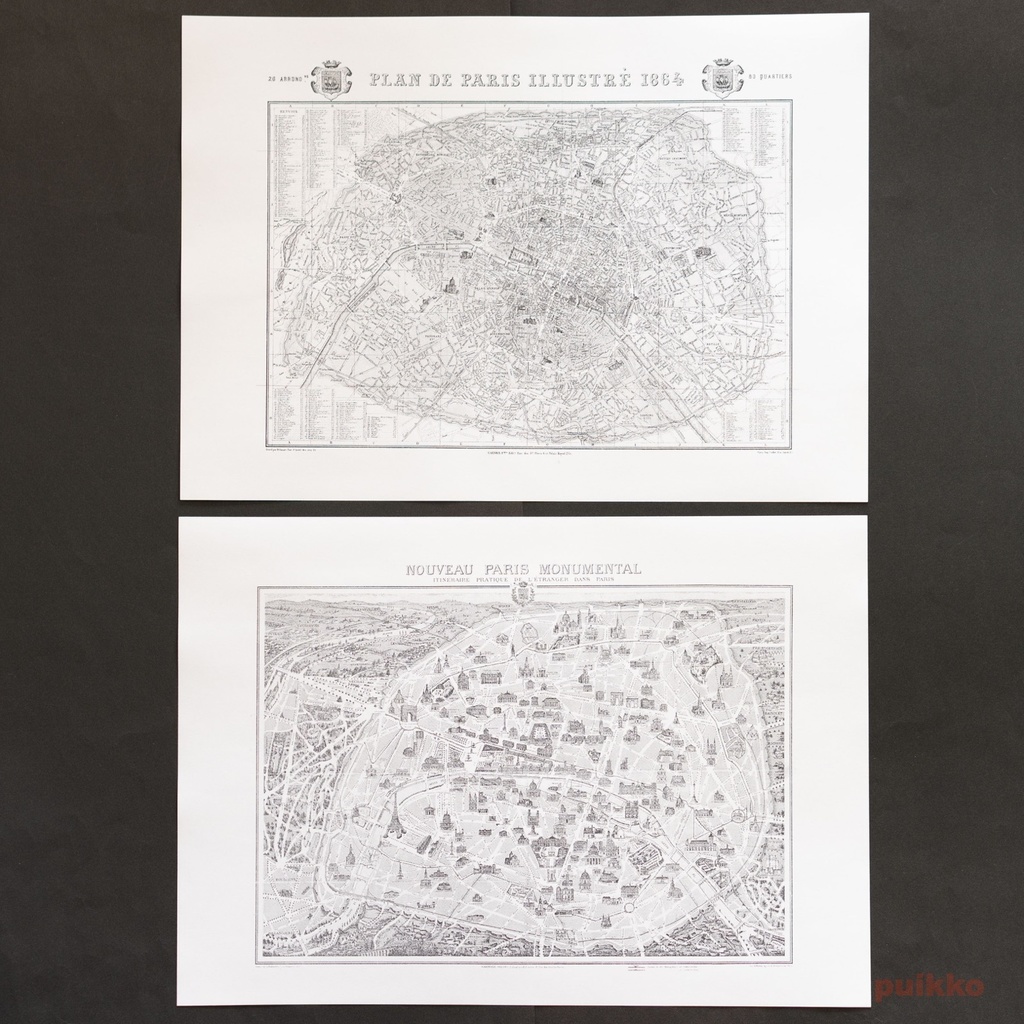 紙製ブックカバー パリ古地図2(5枚セット)