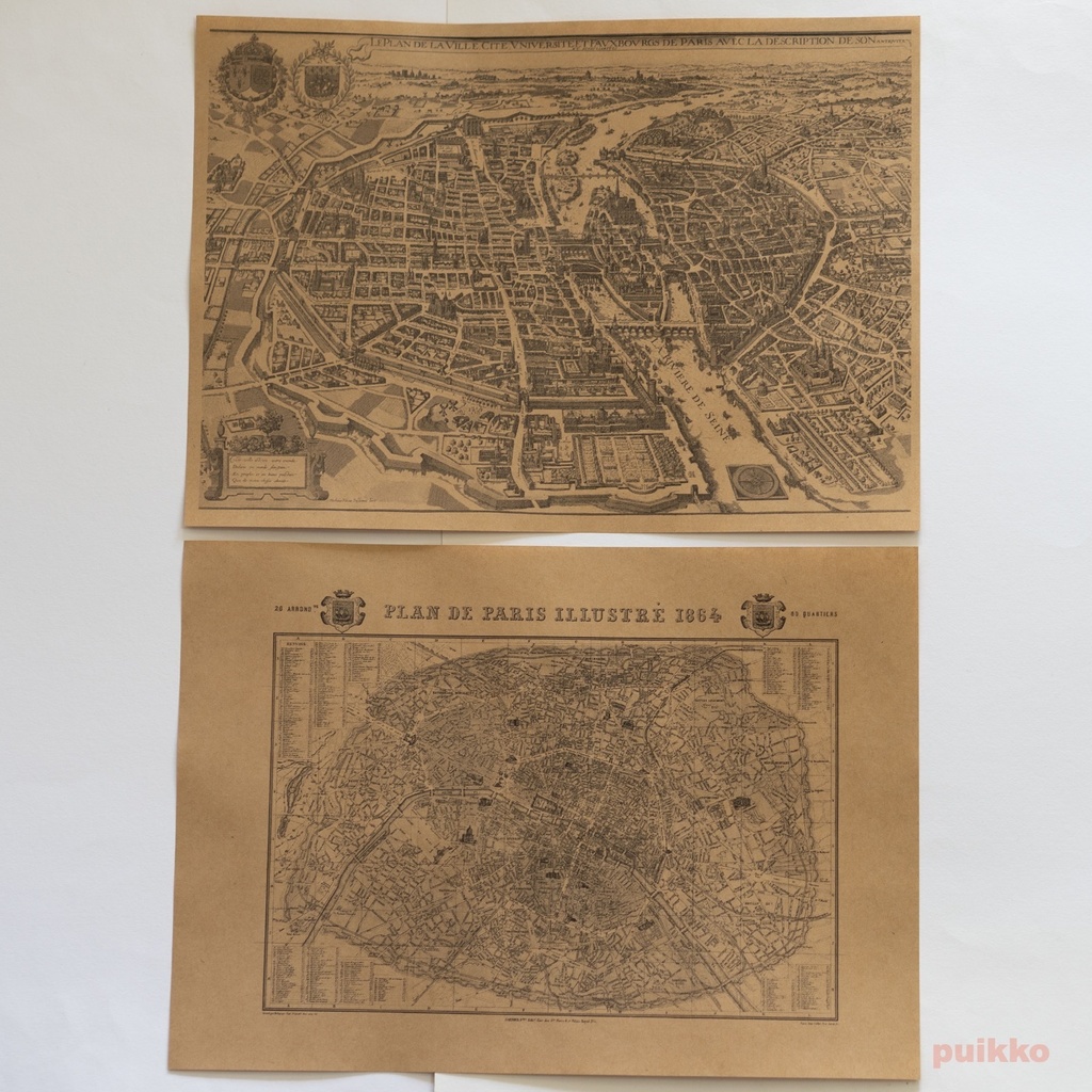 紙製ブックカバー パリ古地図2(5枚セット)