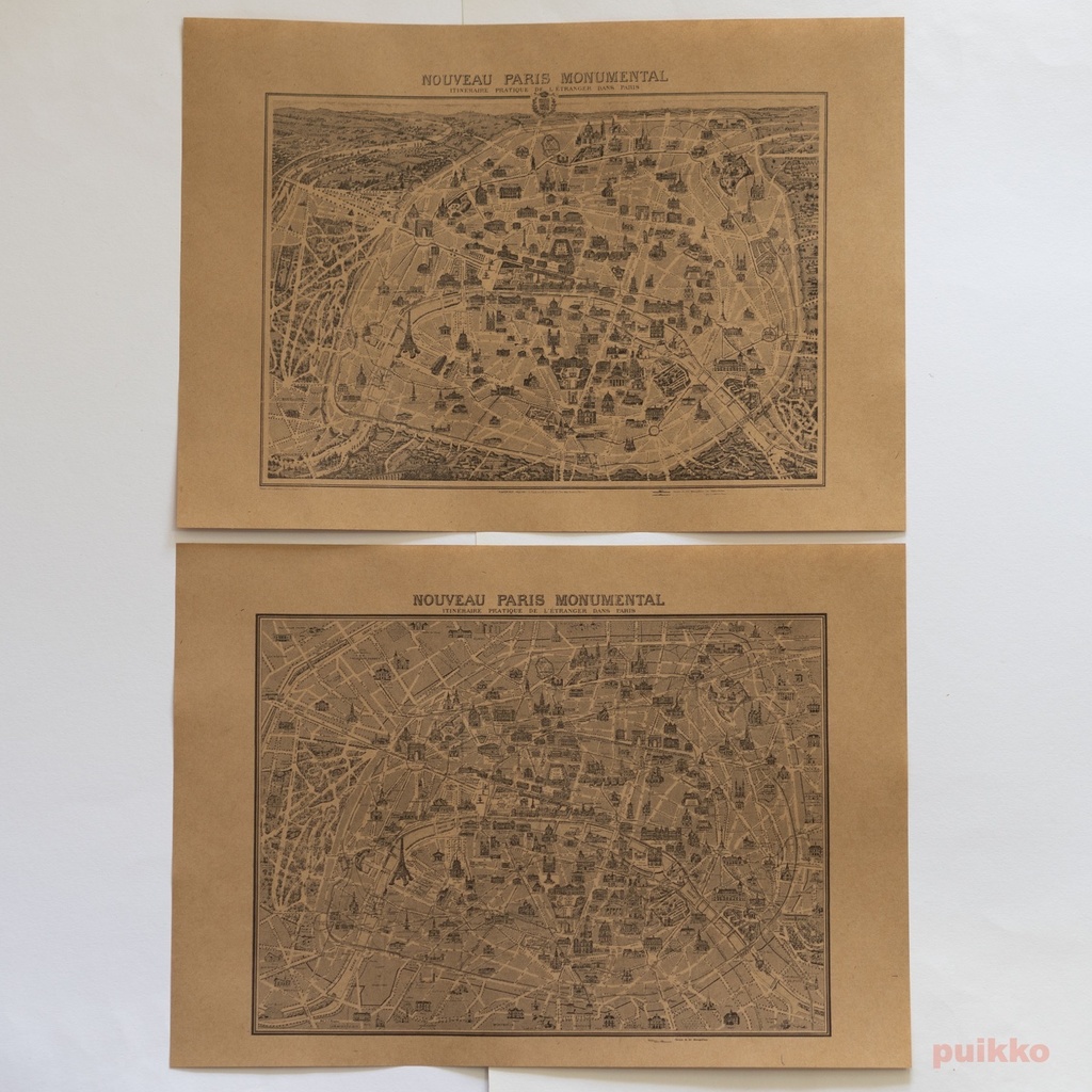 紙製ブックカバー パリ古地図2(5枚セット)