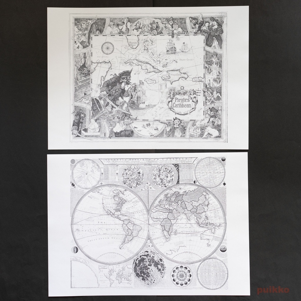 紙製ブックカバー 古地図3(モノクロ)(5枚セット)