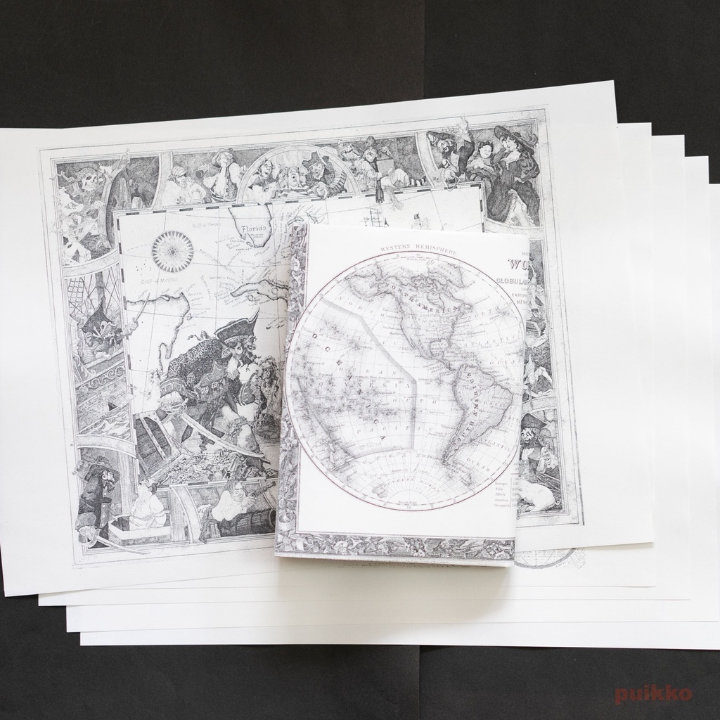 紙製ブックカバー 古地図3(モノクロ)(5枚セット)